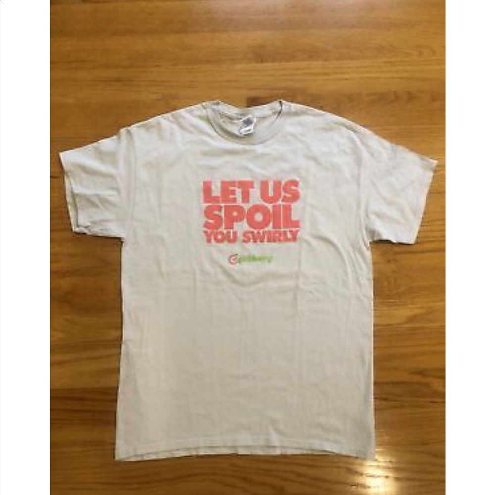 Pinkberry Let Us Spoil You Swirly Logo Light Gray funny tshirt